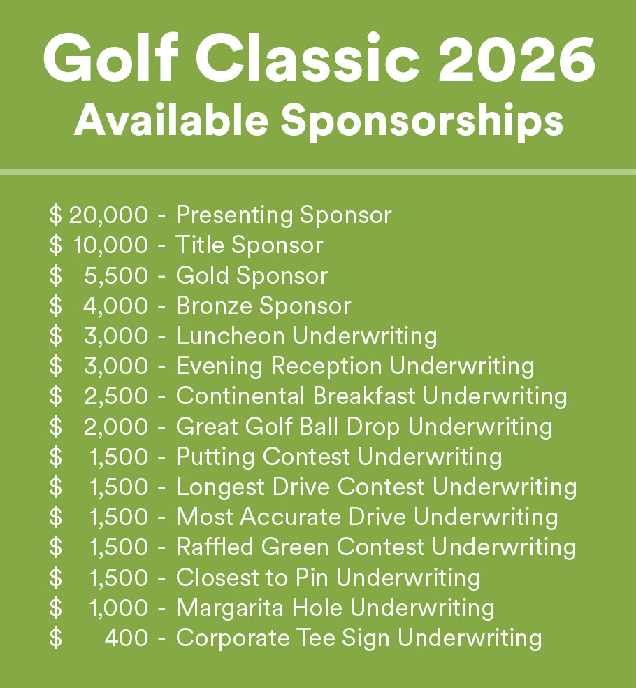 Sponsorships available for the 2026 Golf Classic 