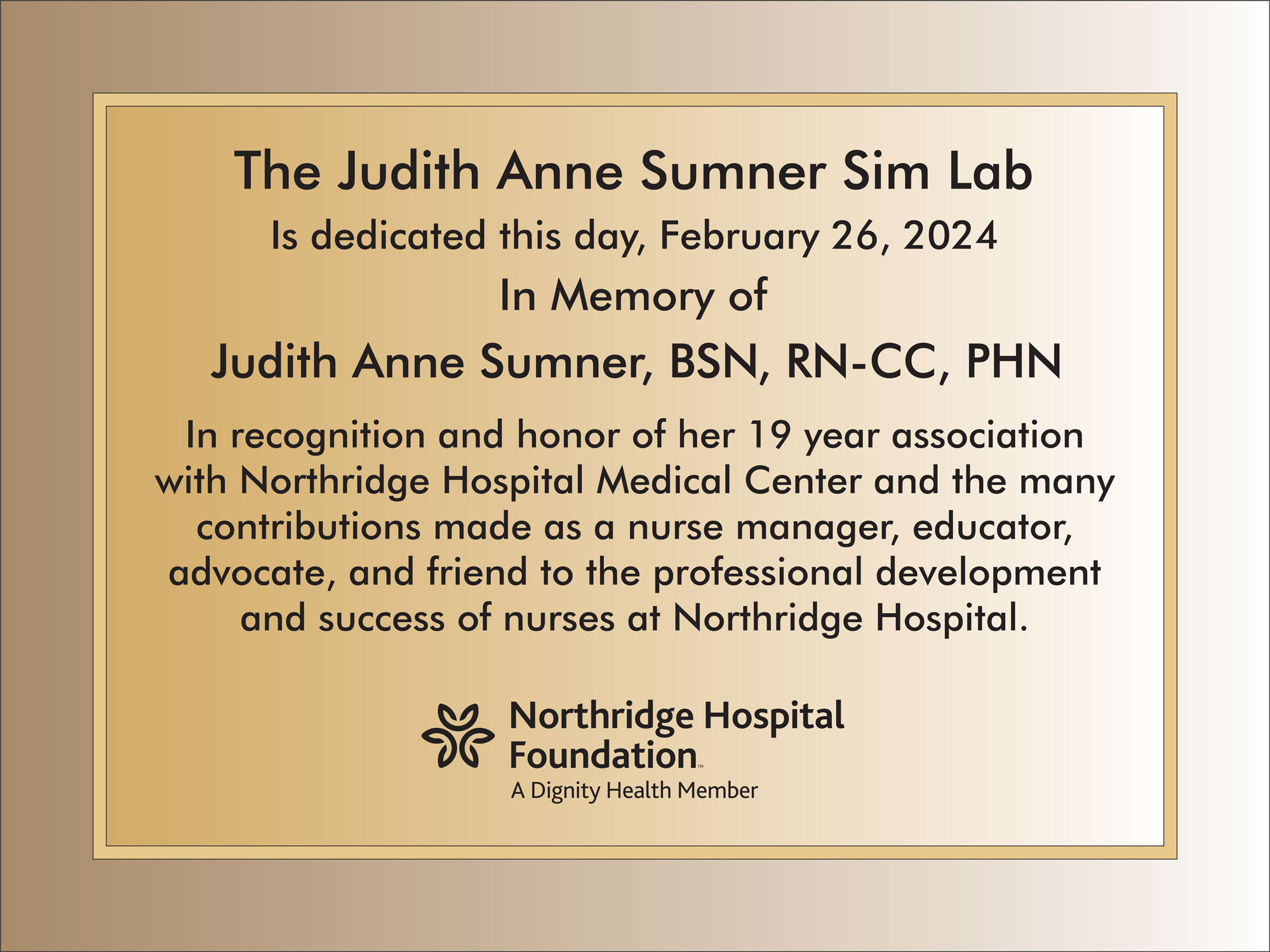 Plaque in memory of Judy Anne Sumner